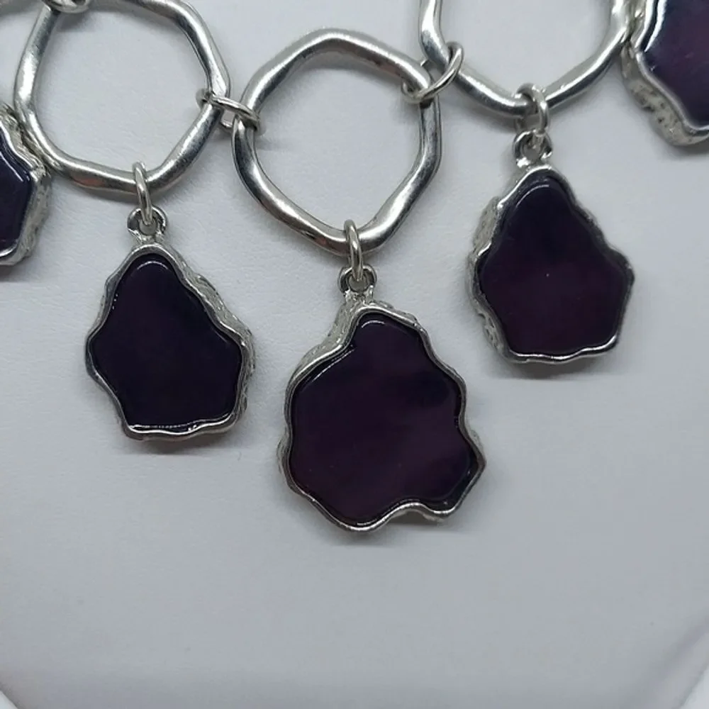 Silver tone and purple‎ faux stone necklace